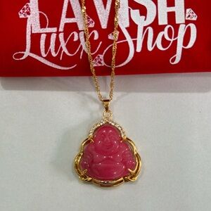 Gold and Pink Buddha Pendant Necklace